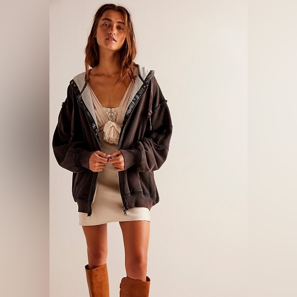 FREE PEOPLE WE THE FREE BROWN BY YOUR SIDE LINED SWEATSHIRT HOODIE JACKETS SZXL